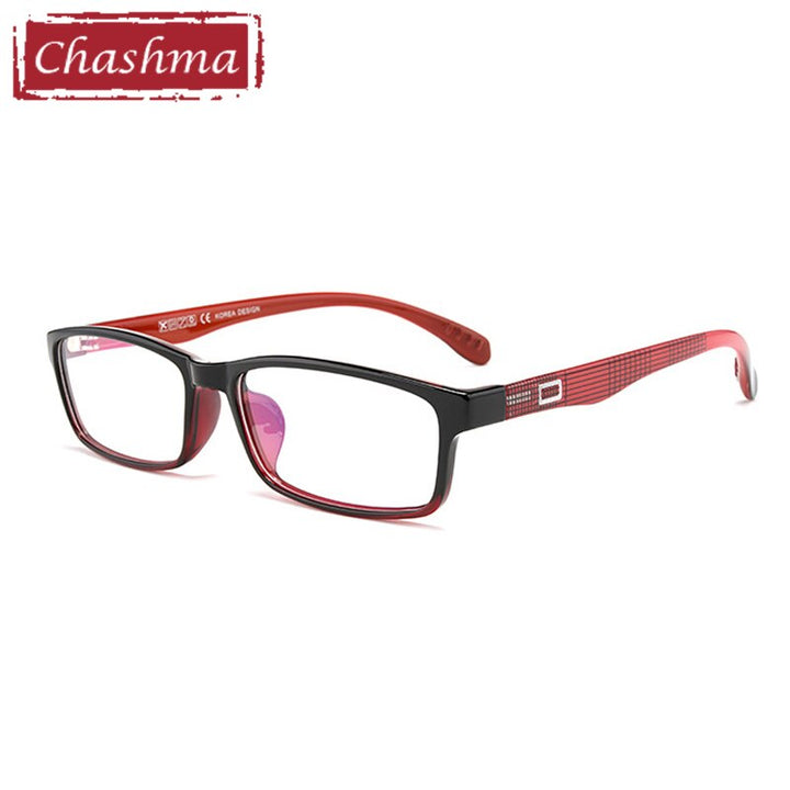 Chashma Men's Full Rim TR 90 Resin Titanium Rectangle Frame Eyeglasses 2300 Full Rim Chashma Red  