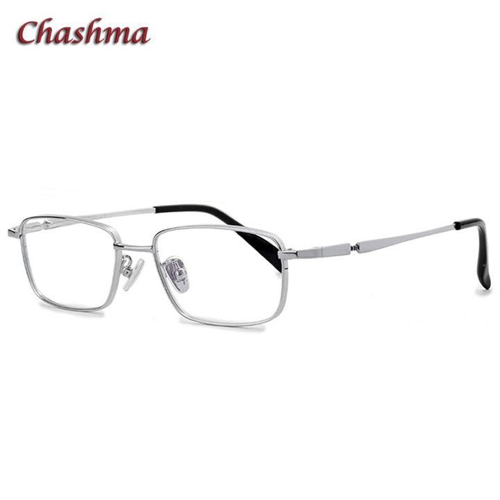 Chashma Ochki Unisex Full Rim Small Square Titanium Eyeglasses 85927 Full Rim Chashma Ochki Silver  
