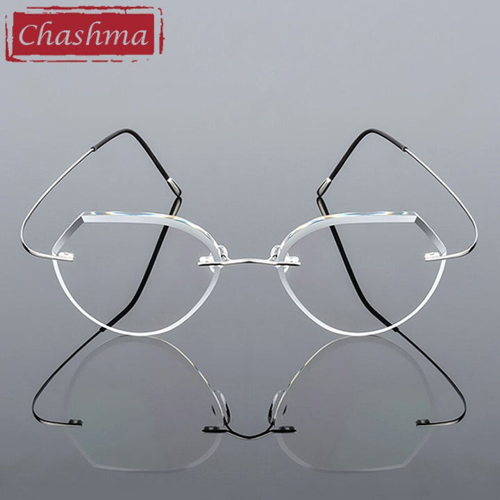 Chashma Ottica Unisex Rimless Polygonal Round Titanium Eyeglasses Tint Lenses 8018 Rimless Chashma Ottica   