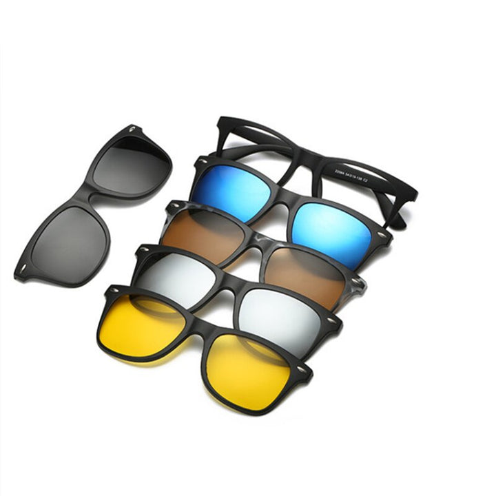 KatKani Unisex Full Rim TR 90 Resin Frame Eyeglasses + 5 Magnetic Polarized Sunglasses K12147 Clip On Sunglasses KatKani Eyeglasses 2208A Other 