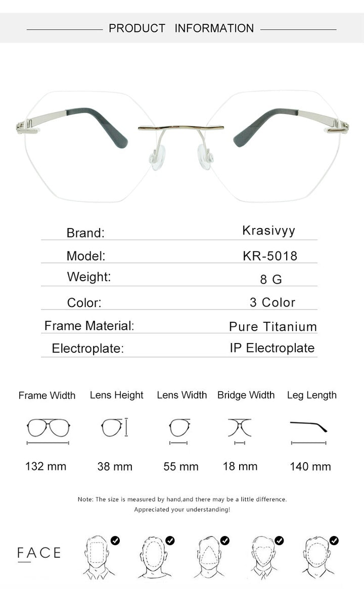 Krasivyy Unisex Rimless Hexagon Screwless Titanium Eyeglasses Kr5018 Rimless Krasivyy   
