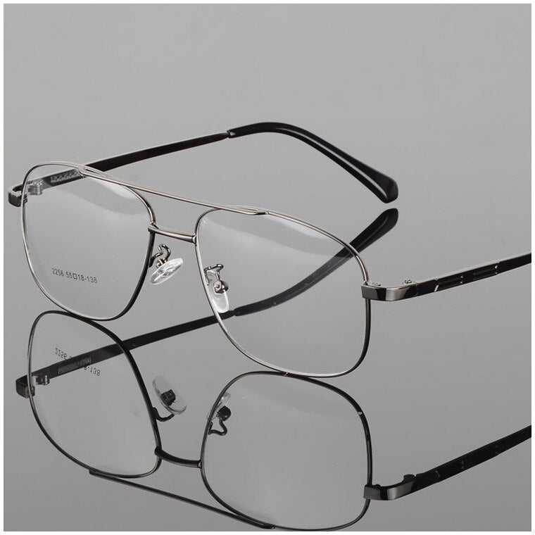 Men's Double Bridge Full Rim Alloy Frame Eyeglasses N2256 Full Rim Bclear Gun gray  