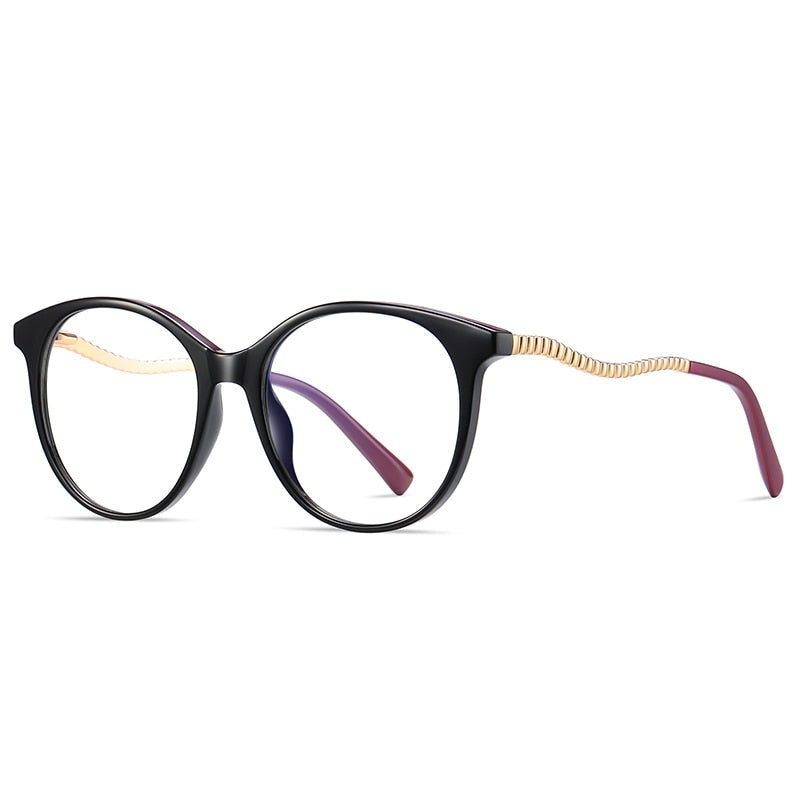 Gmei Women's Full Rim TR 90 Metal Round Frame Eyeglasses 2067 Full Rim Gmei Optical C1 Bright Black  
