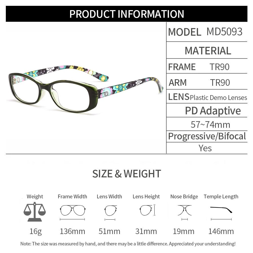 Women's Eyeglasses Printed Temples Legs Tr90 Plastic Frame Md5093 Frame Gmei Optical   