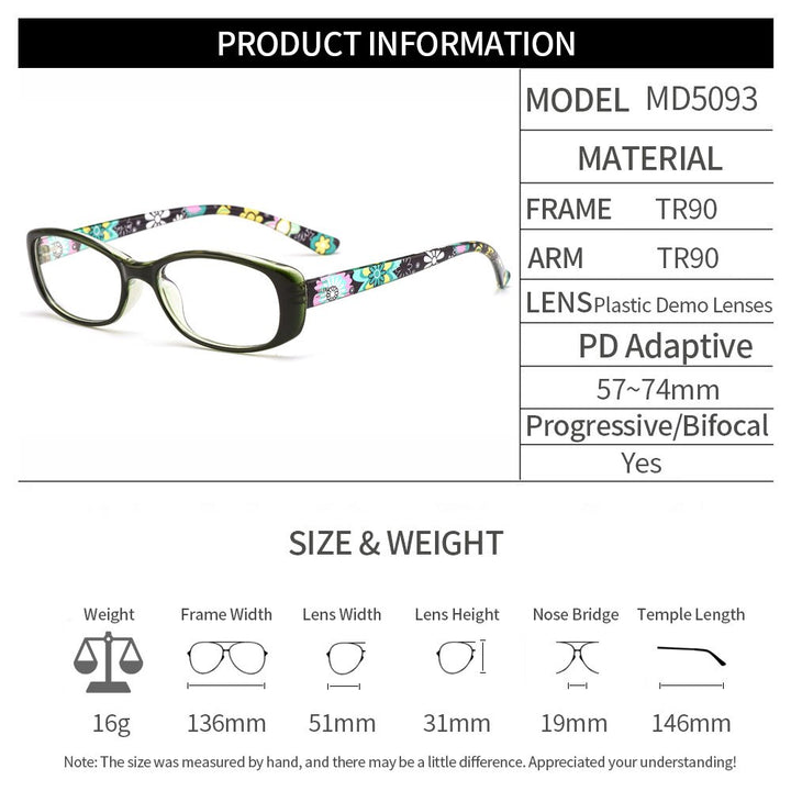 Women's Eyeglasses Printed Temples Legs Tr90 Plastic Frame Md5093 Frame Gmei Optical   
