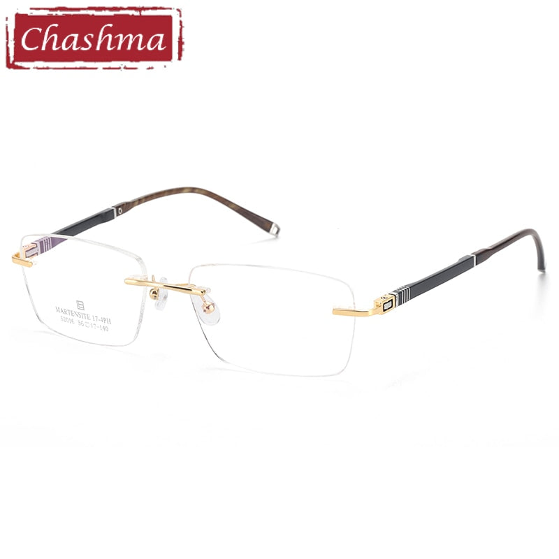 Men's Rimless Stainless Steel Rectangle Eyeglasses 52016 Rimless Chashma   