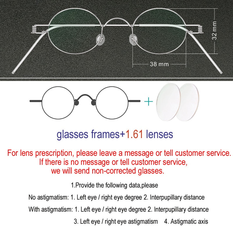 Unisex Handcrafted Oval Eyeglasses Stainless Steel Frame Customizable Lenses Frame Yujo 1.61lens China 