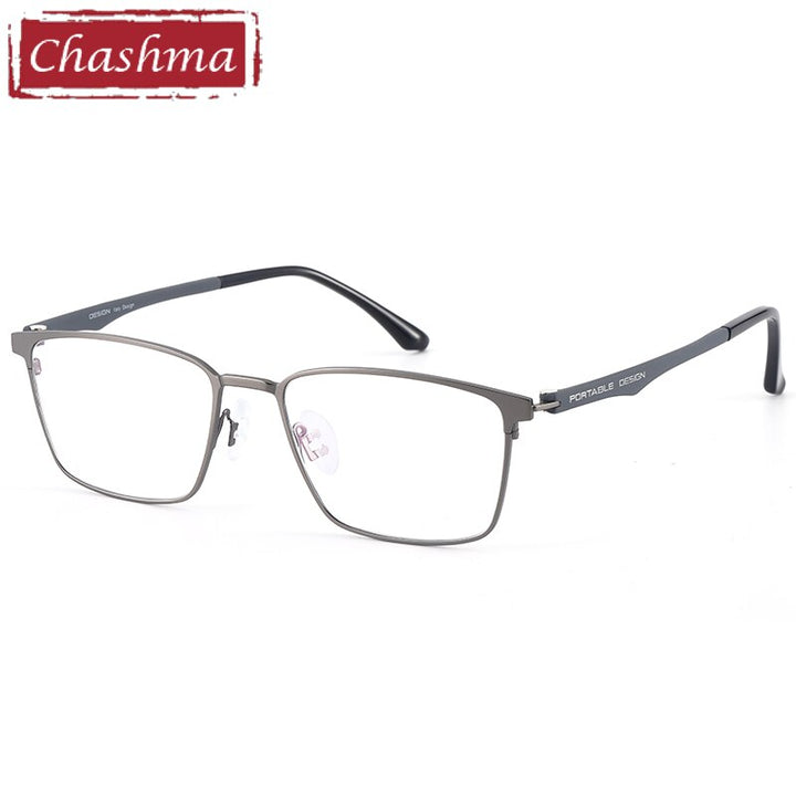 Chashma Ottica Men's Full Rim Large Square Stainless Steel Eyeglasses 9410 Full Rim Chashma Ottica Gray  