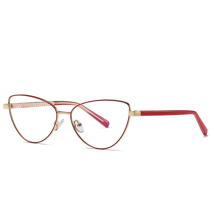 Oveliness Women's Full Rim Triangular Cat Eye Alloy Eyeglasses Pf3006 Full Rim Oveliness red golden  
