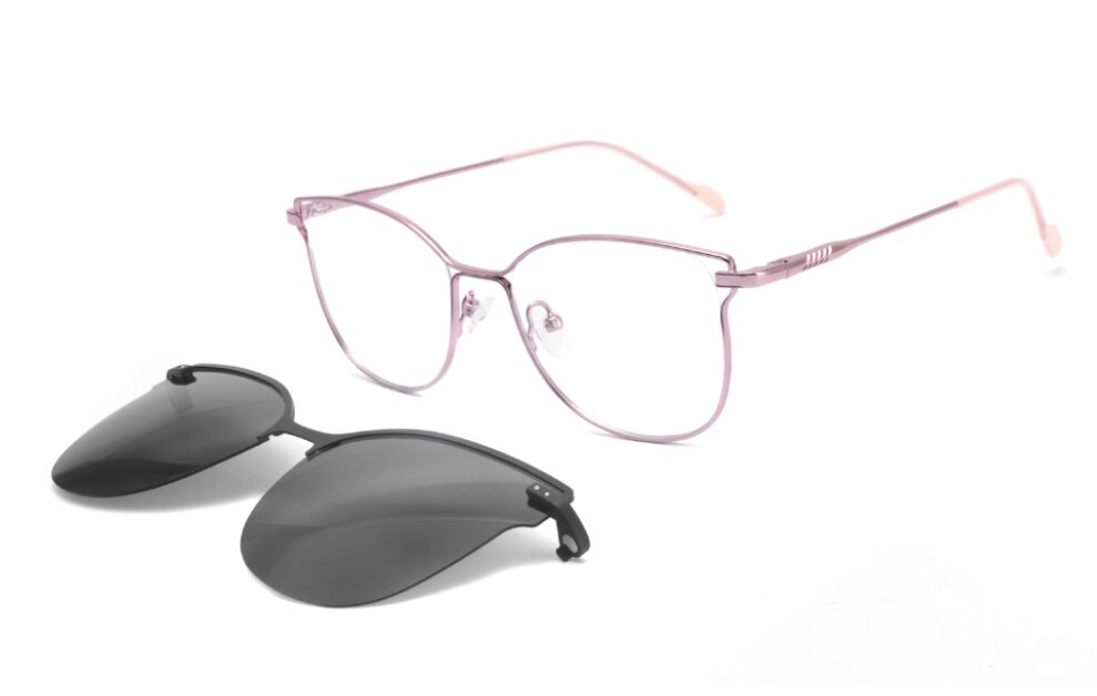 CCspace Unisex Full Rim Square Cat Eye Alloy Frame Eyeglasses Clip On Sunglasses 47478 With Clip Ons CCspace C6Pink  