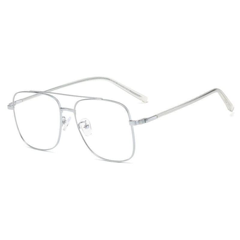 Hotony Unisex Full Rim Alloy Square Double Bridge Frame Eyeglasses 29180 Full Rim Hotony Silver  