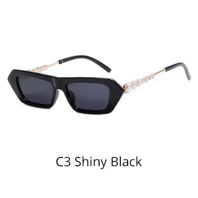 Ralferty Women's Sunglasses Small Rectangle W95089 Sunglasses Ralferty C3 Shiny Black China As picture