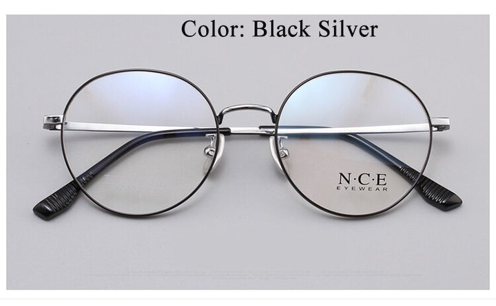 Unisex Round Full Rim Titanium Frame Eyeglasses Sc88312 Full Rim Bclear blue silver  