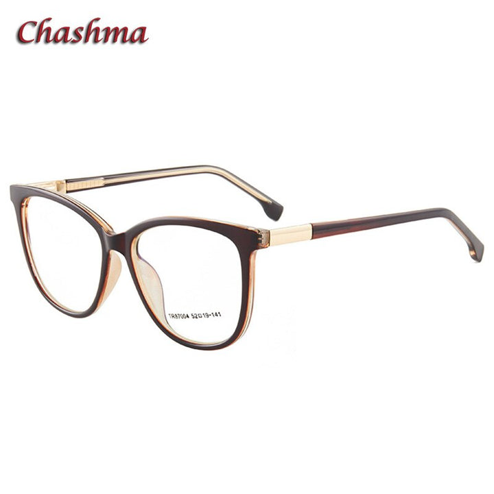 Chashma Ochki Women's Full Rim Square Tr90 Titanium Eyeglasses 87004 Full Rim Chashma Ochki Brown  