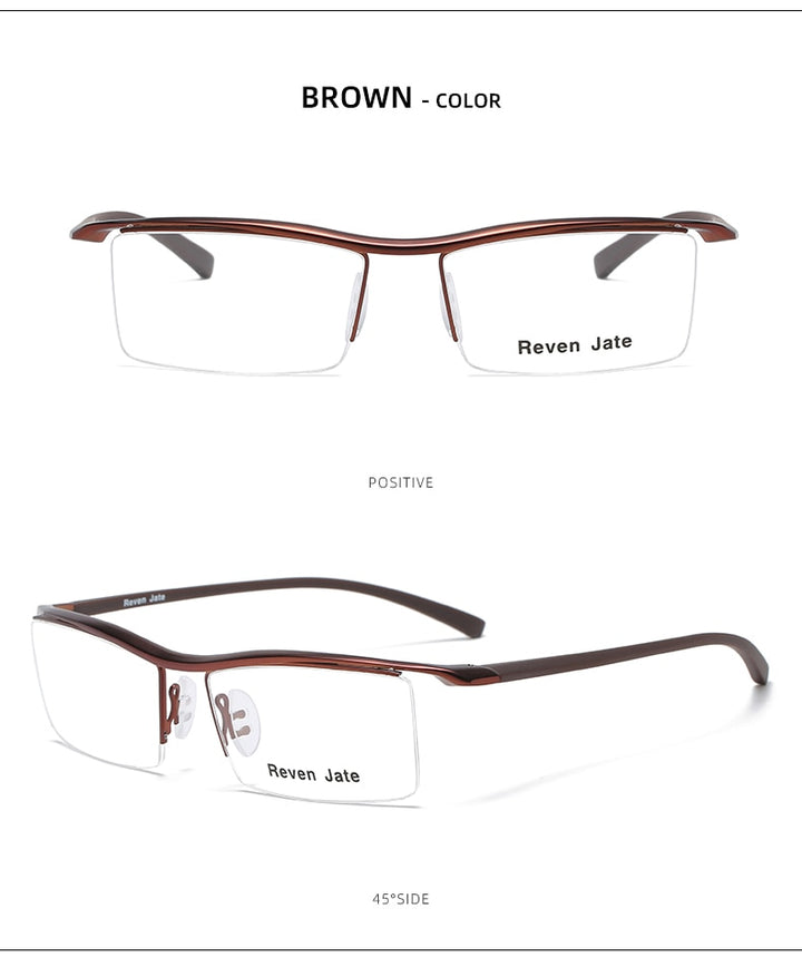 Reven Jate Browline Half Rim Alloy Metal Glasses Frame For Men Eyeglasses Eyewear Man Spectacles Frame Semi Rim Reven Jate   