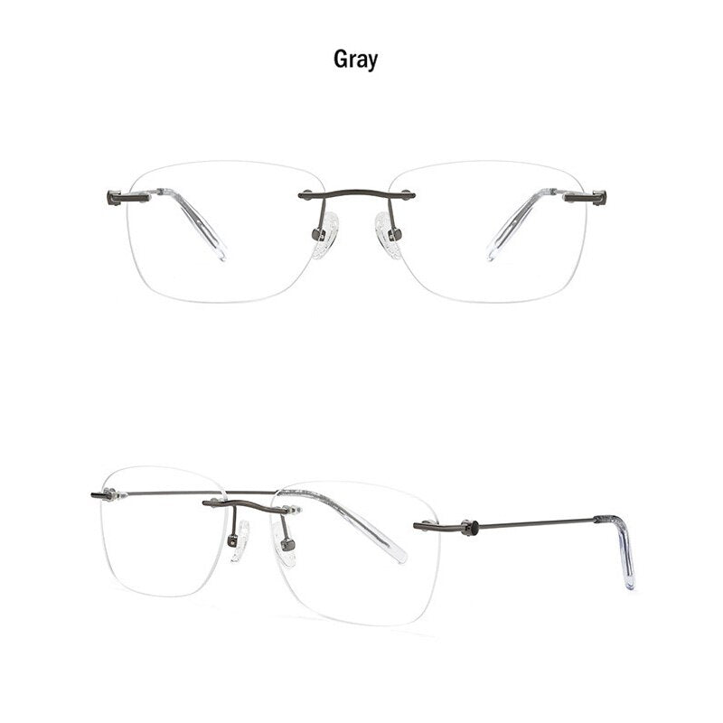 Muzz Men's Rimless Square Titanium Frame Eyeglasses 160221 Rimless Muzz Gray  