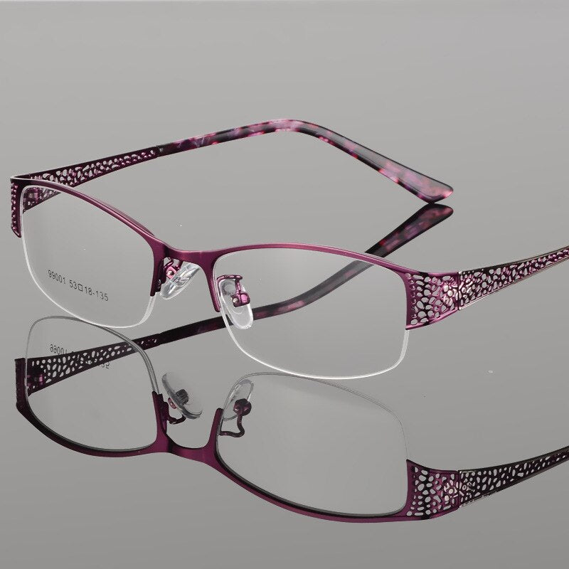 Women's Semi Rim Alloy Frame Eyeglasses 99001 Semi Rim Bclear Purple  