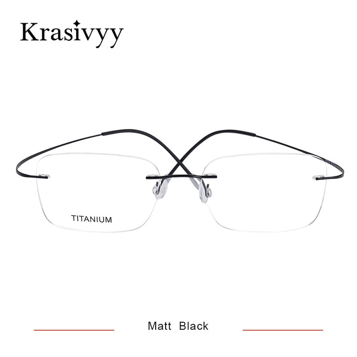 Krasivyy Unisex Rimless Square Screwless Titanium Eyeglasses Kr16016 Rimless Krasivyy Matt Black  