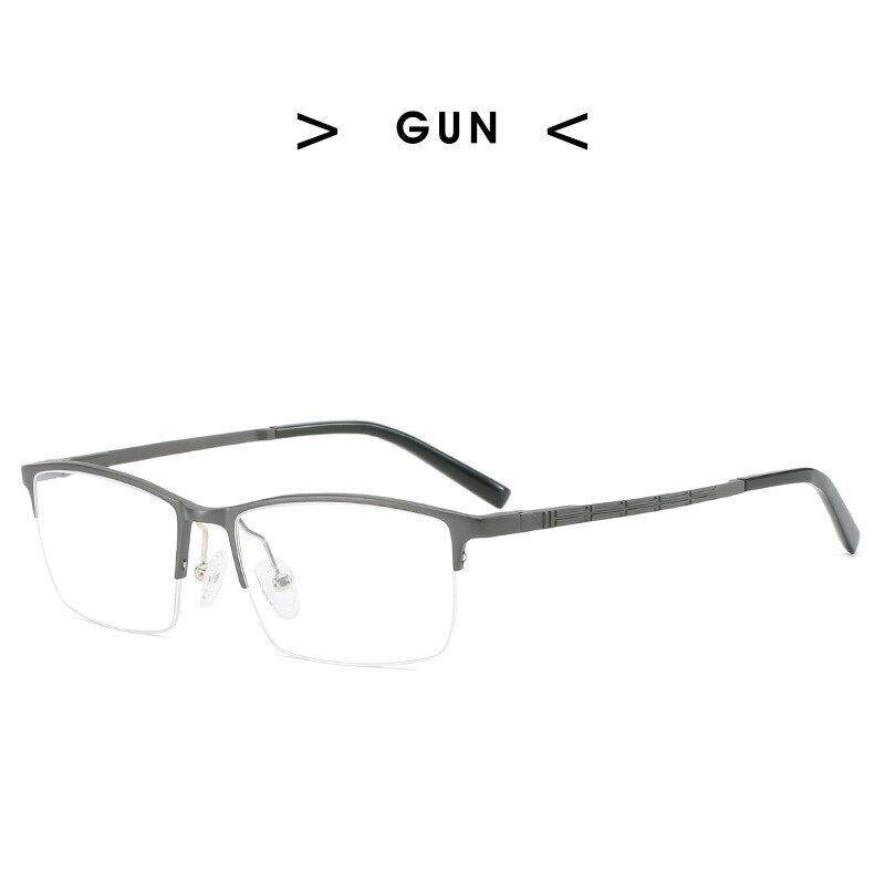 Hdcrafter Men's Semi Rim Rectangle Square Aluminum Frame Eyeglasses P6300 Semi Rim Hdcrafter Eyeglasses gun  