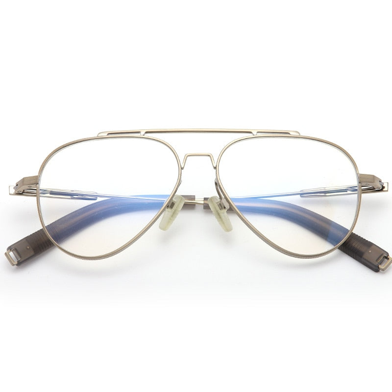 Muzz Men's Full Rim Round Double Bridge Brushed Titanium Frame Eyeglasses 108 Full Rim Muzz Gold  