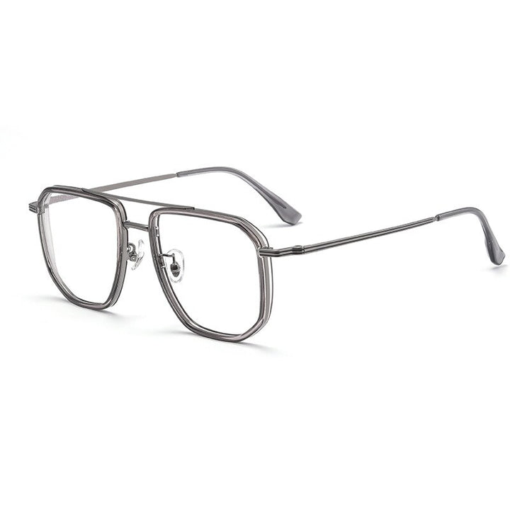 KatKani Men's Full Rim Double Bridge Square Titanium Frame Eyeglasses 2216yj Full Rim KatKani Eyeglasses Transparent Gray  