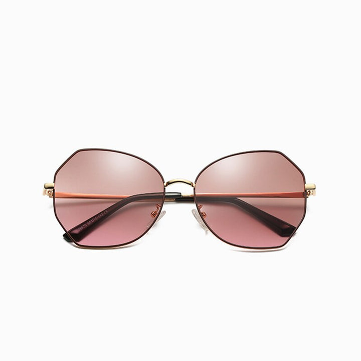 KatKani Unisex Full Rim Polygonal Round Alloy Frame Polarized Sunglasses 8063 Sunglasses KatKani Sunglasses Tea Gold Pink Other 