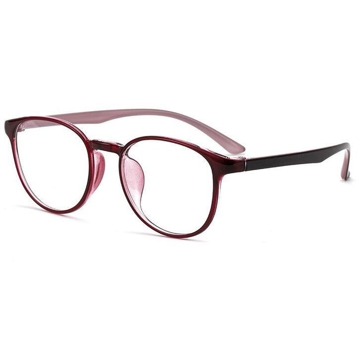 KatKani Unisex Full Rim Round TR 90 Resin Frame Eyeglasses UV400 Tr6815 Full Rim KatKani Eyeglasses Wine Red  