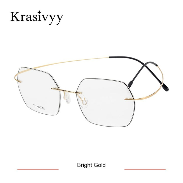 Krasivyy Unisex Rimless Hexagon Titanium Eyeglasses Kr6018 Rimless Krasivyy Bright Gold  
