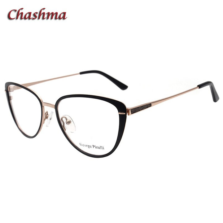 Chashma Ochki Women's Full Rim Triangel Cat Eye Alloy Eyeglasses 806 Full Rim Chashma Ochki Black Gold  