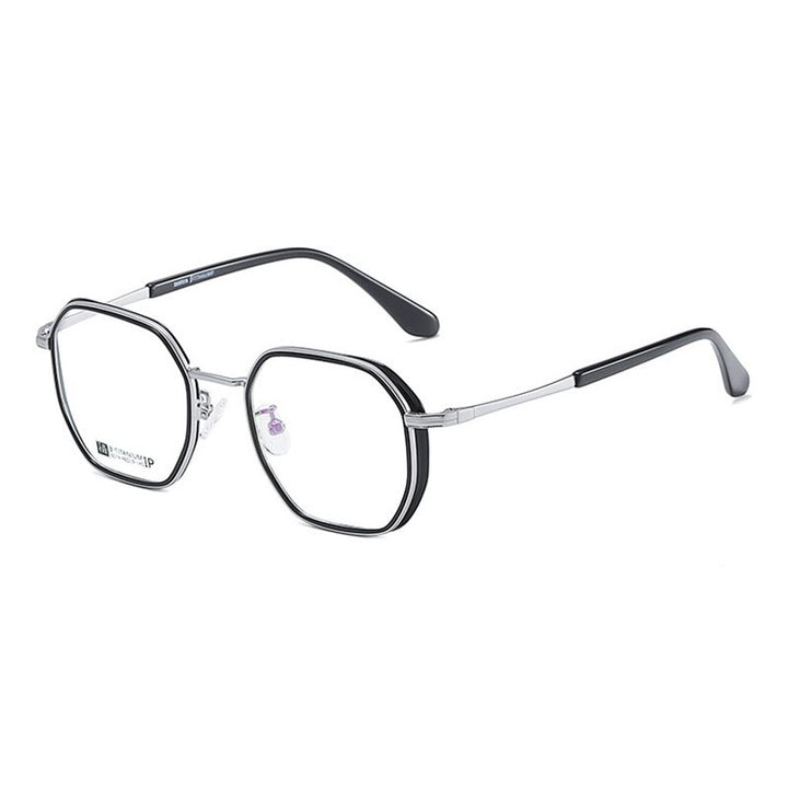 Hotochki Unisex Full Rim Beta Titanium Frame Eyeglasses 6074 Full Rim Hotochki Black Silver  