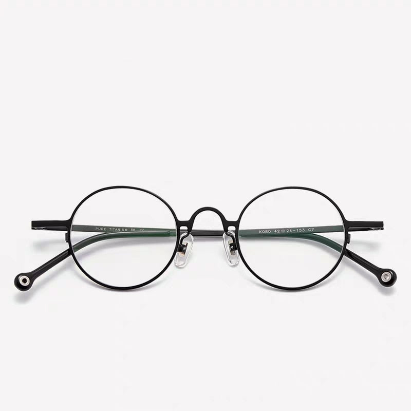 Unisex Full Rim Round Titanium Frame Eyeglasses Zmk080 Full Rim Bclear black  