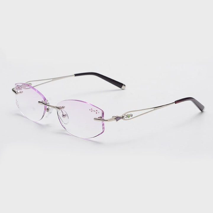 Reven Jate 58111 Women's Eyeglasses Alloy Rimless Diamond Cutting Rimless Reven Jate purple  