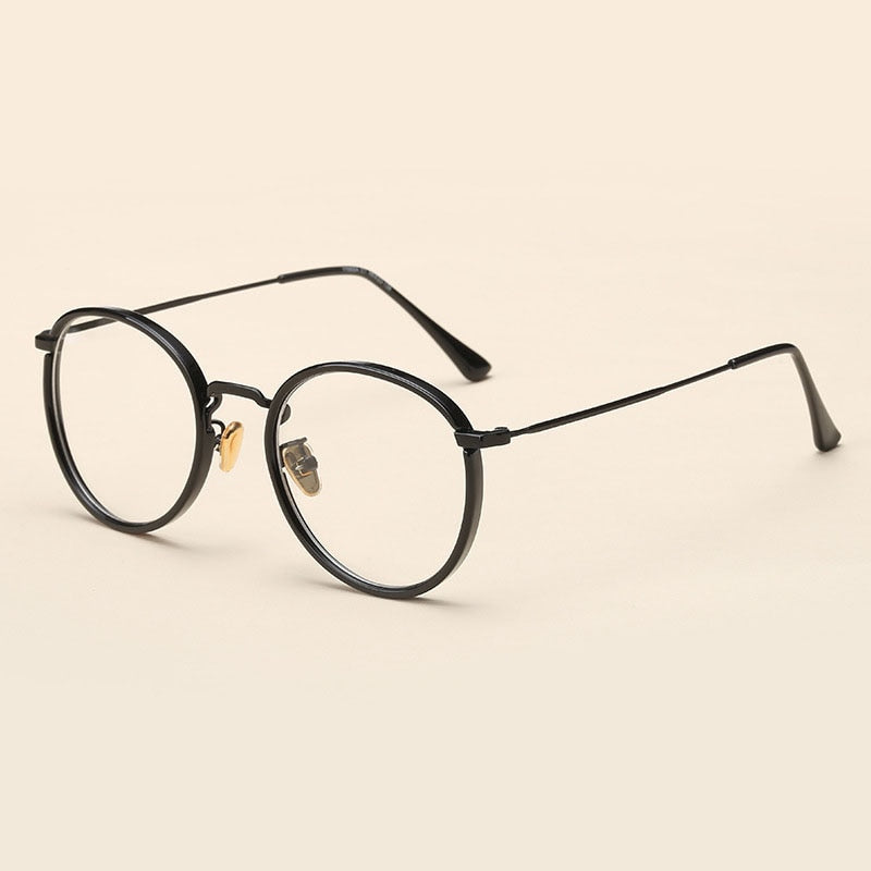 Unisex Round Alloy TR90 Frame Full Rim Eyeglasses 17002 Full Rim Bclear Bright black  