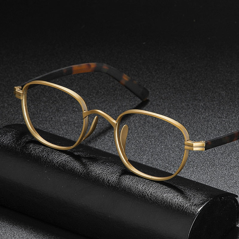 Gatenac Unisex Full Rim Square Acetate Titanium Frame Eyeglasses Gxyj608 Full Rim Gatenac Matte Gold  