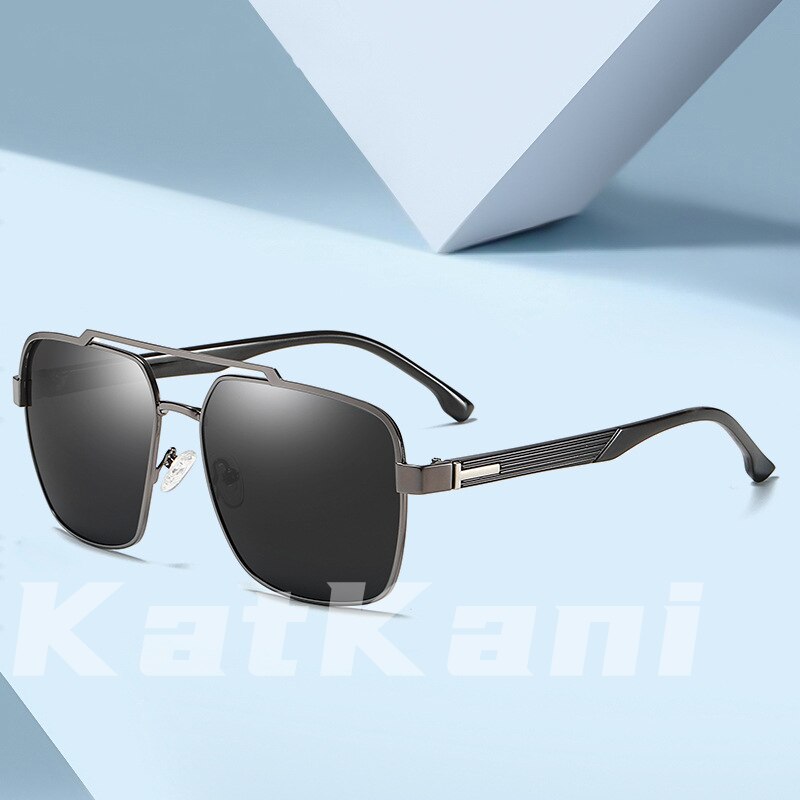 KatKani Men's Full Rim Double Bridge PC Plated Alloy Square Frame Polarized Sunglasses K201961 Sunglasses KatKani Sunglasses   