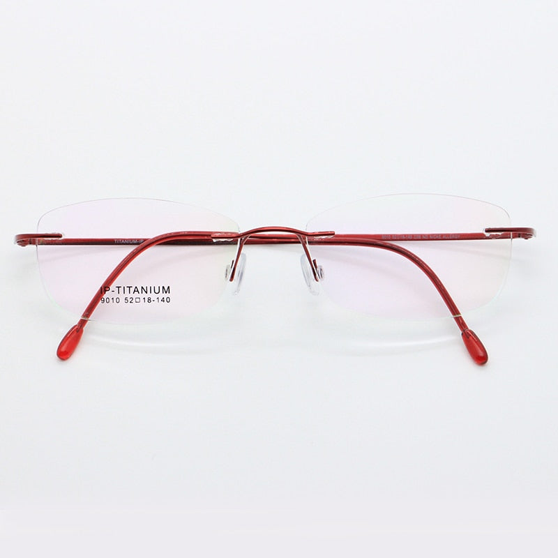 Unisex Rimless Titanium Frame Eyeglasses Customizable Lenses 9010 Rimless Bclear Red  