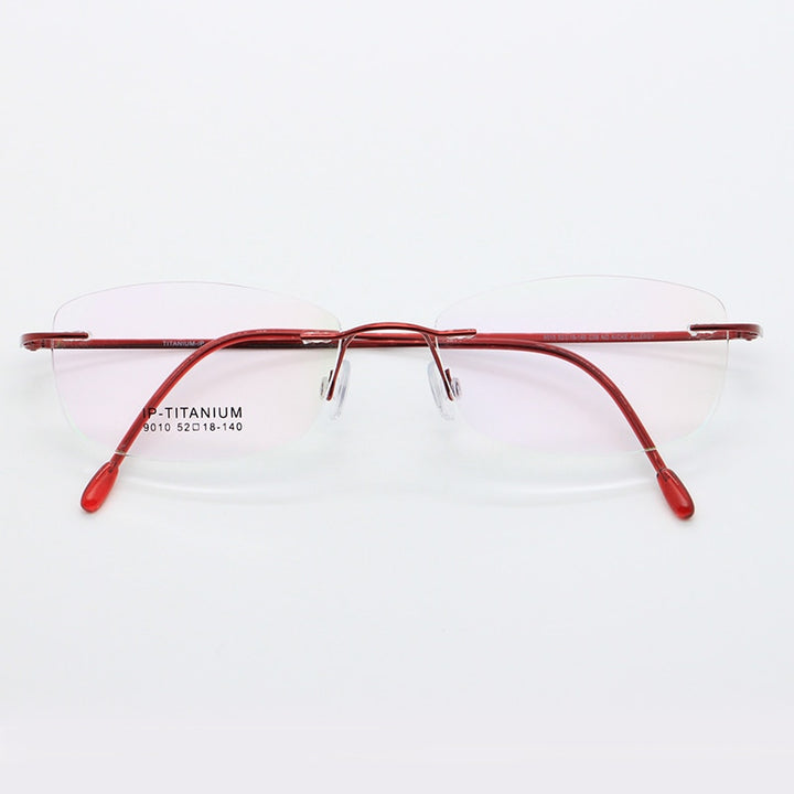 Unisex Rimless Titanium Frame Eyeglasses Customizable Lenses 9010 Rimless Bclear Red  