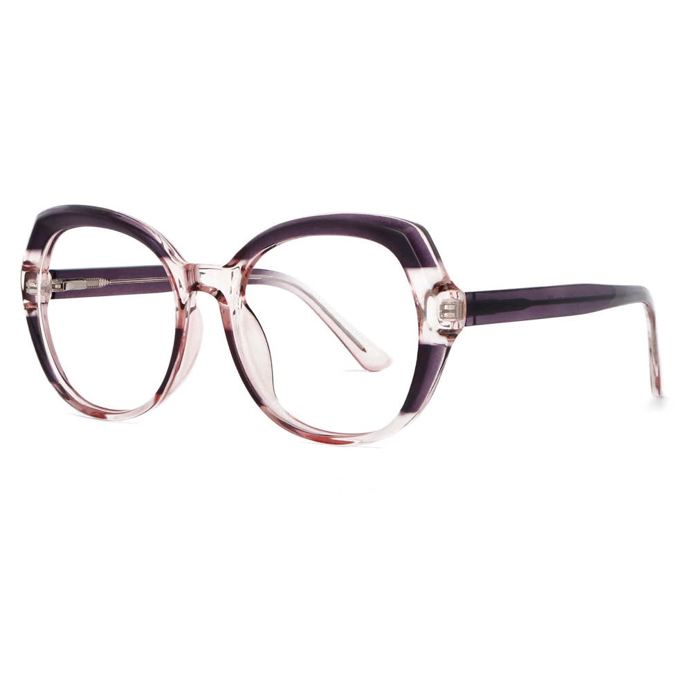 CCSpace Women's Full Rim Round Tr 90 Titanium Frame Eyeglasses 53701 Full Rim CCspace Purple  