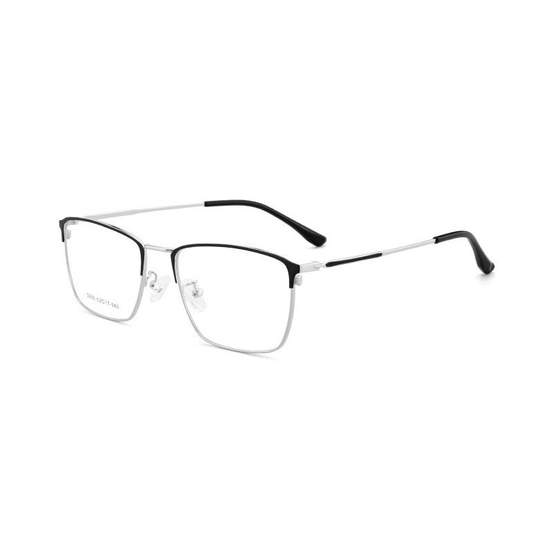 Hotochki Men's Full Rim Square Horned Acetate Alloy Eyeglasses 5059 Full Rim Hotochki Silver  
