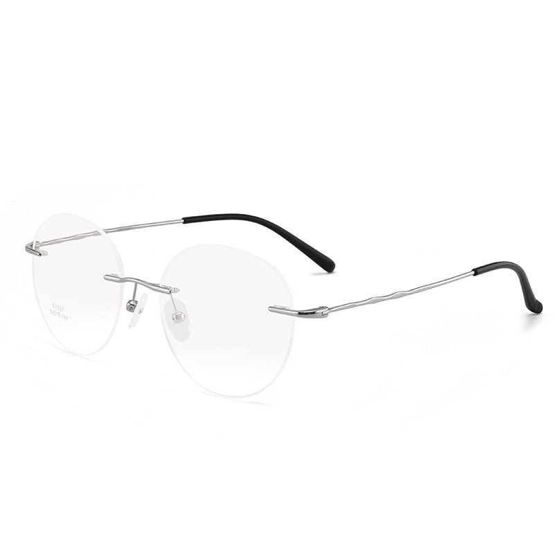 Unisex Eyeglasses Titanium Alloy Rimless Glasses Ultralight Round S7057 Rimless Gmei Optical Silver  