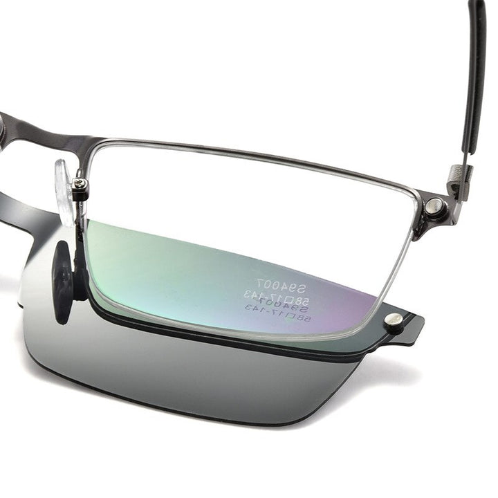 Men's Half Rim Alloy Frame Magnetic Clip On Polarized Lens Eyeglasses Zt94007 Semi Rim Bclear   