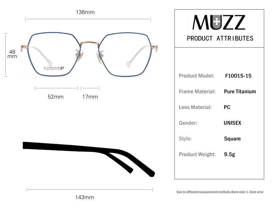 Muzz Men's Full Rim Square Polygonal Titanium Frame Eyeglasses 15 Full Rim Muzz   
