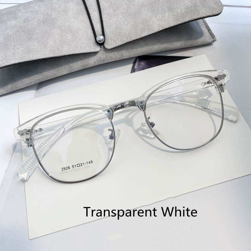 KatKani Unisex Full Rim Round TR 90 Alloy Frame Eyeglasses 2926 Full Rim KatKani Eyeglasses Transparent White  