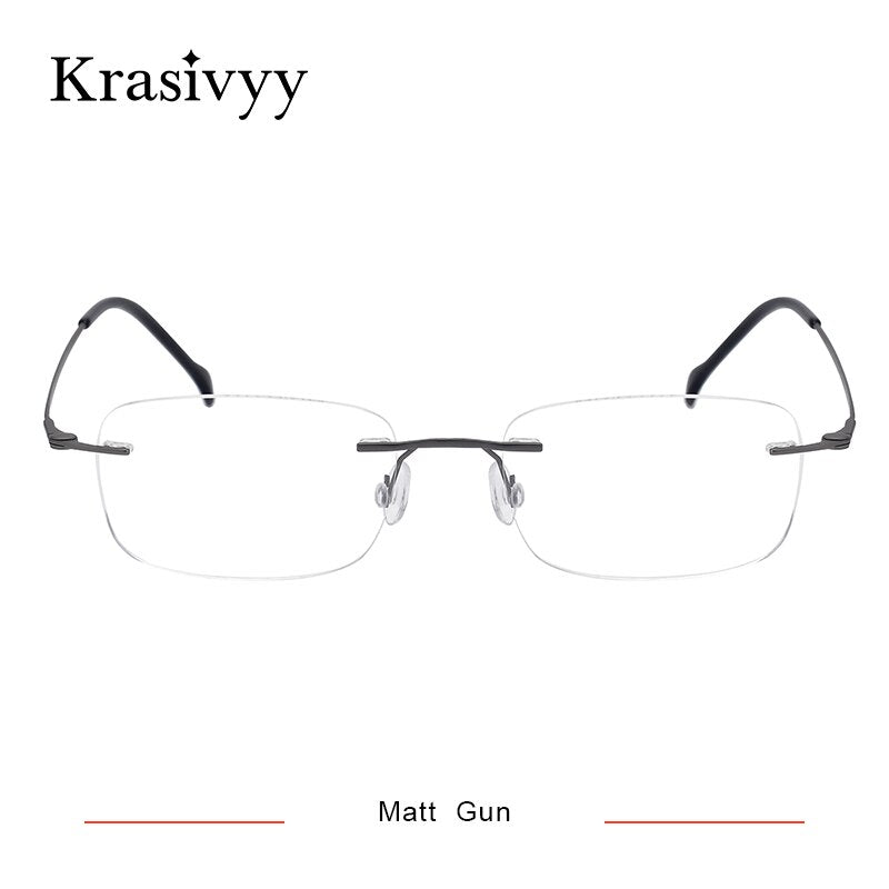 Krasivyy Unisex Rimless Glasses Square Screwless Titanium Eyeglasses Kr16006 Rimless Krasivyy Matt Gun  