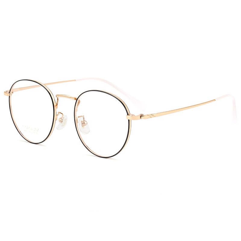 Yimaruili Unisex Full Rim Round Titanium Frame Eyeglasses CK803 Full Rim Yimaruili Eyeglasses Black Rose Gold  