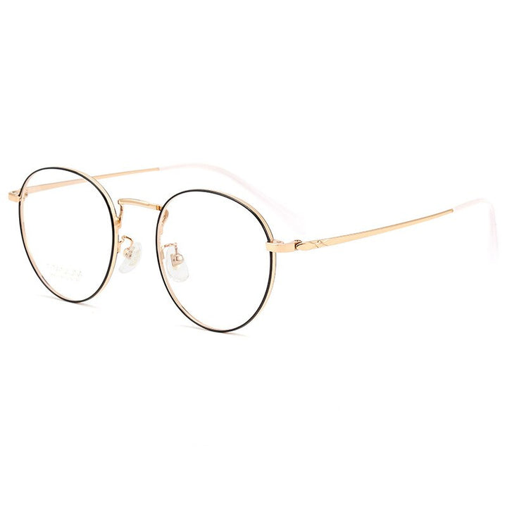 Yimaruili Unisex Full Rim Round Titanium Frame Eyeglasses CK803 Full Rim Yimaruili Eyeglasses Black Rose Gold  