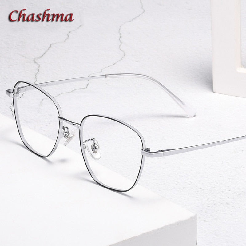 Chashma Ochki Unisex Full Rim Irregular Square Titanium Eyeglasses 9026 Full Rim Chashma Ochki   