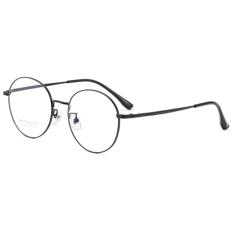 KatKani Unisex Full Rim Round Titanium Frame Eyeglasses 32249 Full Rim KatKani Eyeglasses Black  