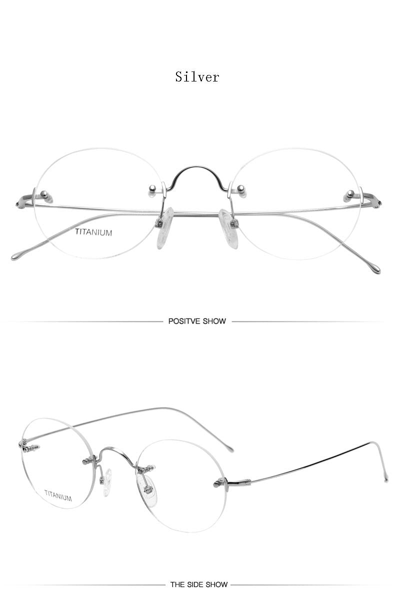 Hdcrafter Unisex Rimless Round Titanium Frame Eyeglasses 16035 Rimless Hdcrafter Eyeglasses   