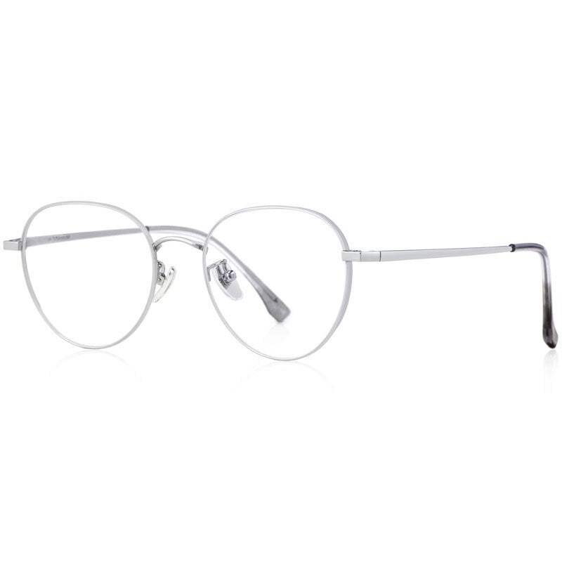 Hotony Women's Full Rim Round Beta Titanium Frame Spring Hinge Eyeglasses T3927 Full Rim Hotony Silver  